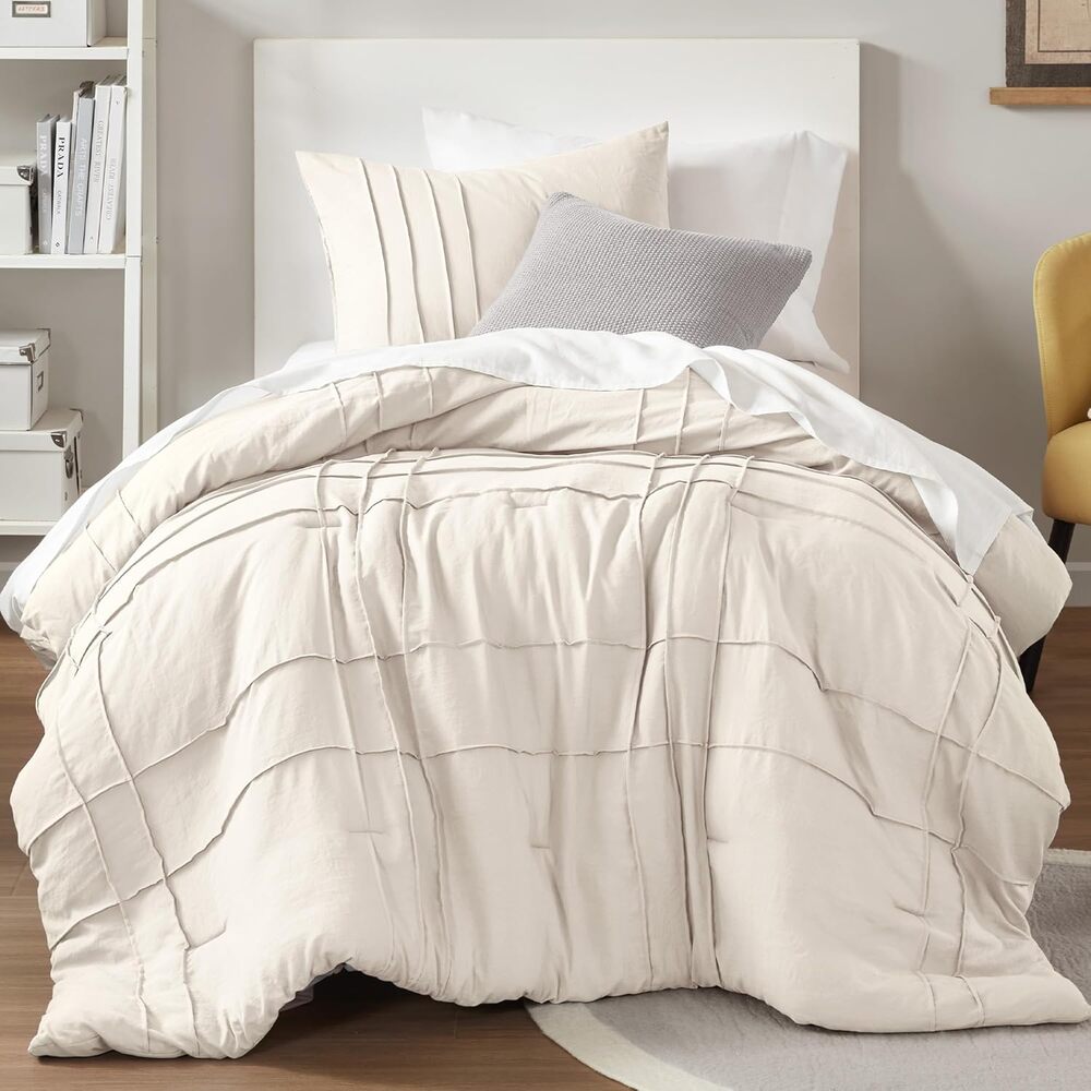 2 Pieces Pintuck Pleated Duvet Cover TwinCream Twin Size Duvet Cover Set